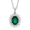 Thumbnail Image 0 of Oval Lab-Created Emerald and White Sapphire Pendant in Sterling Silver