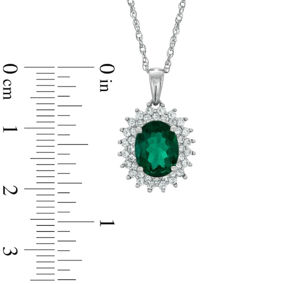 Oval Lab-Created Emerald and White Sapphire Pendant in Sterling Silver