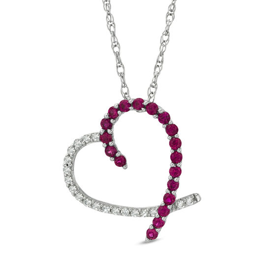 Lab-Created Ruby and White Sapphire Heart Pendant in Sterling Silver