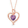 8.0mm Heart-Shaped Amethyst and White Lab-Created Sapphire Heart Pendant in Sterling Silver with 14K Rose Gold Plate