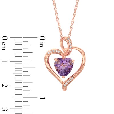 8.0mm Heart-Shaped Amethyst and White Lab-Created Sapphire Heart Pendant in Sterling Silver with 14K Rose Gold Plate