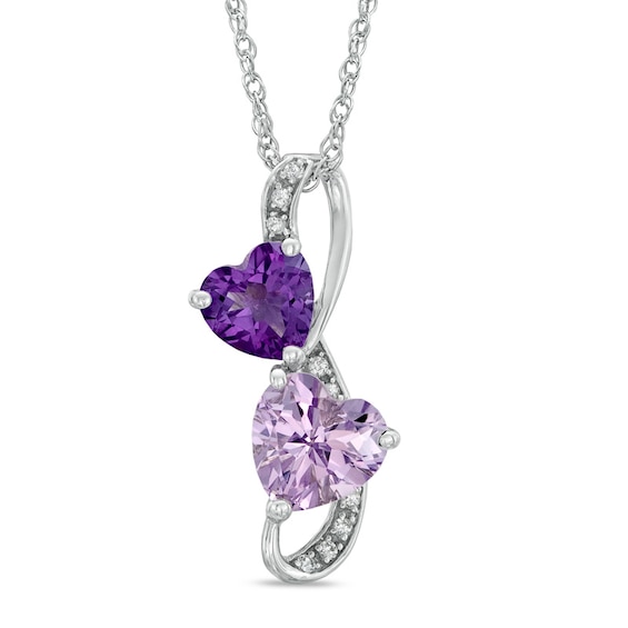 Heart-Shaped Rose de France, Purple Amethyst and Lab-Created White Sapphire Infinity Pendant in Sterling Silver