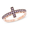 Lab-Created Pink and White Sapphire Sideways Cross Ring in Sterling Silver with 14K Rose Gold Plate