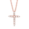 Thumbnail Image 0 of Lab-Created White Sapphire Small Cross Pendant in Sterling Silver with 14K Rose Gold Plate