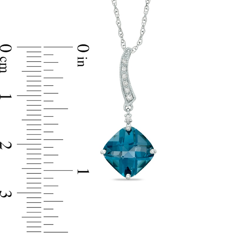 9.0mm Cushion-Cut London Blue Topaz and Diamond Accent Pendant in Sterling Silver|Peoples Jewellers