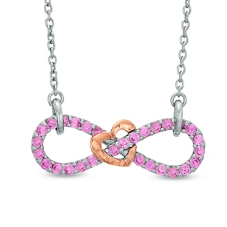 Lab-Created Pink Sapphire Infinity Necklace in Two-Tone Sterling Silver