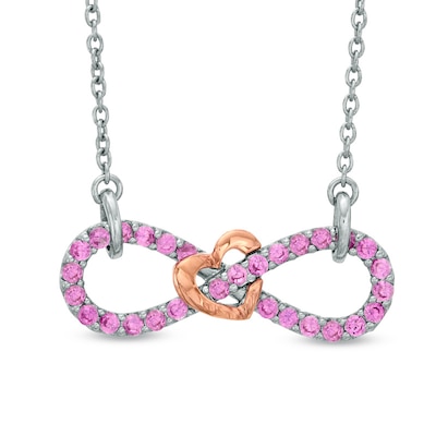 Lab-Created Pink Sapphire Infinity Necklace in Two-Tone Sterling Silver