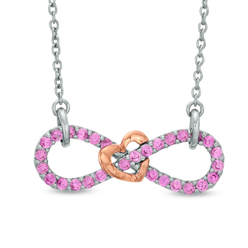 Lab-Created Pink Sapphire Infinity Necklace in Two-Tone Sterling Silver