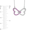 Lab-Created Pink and White Sapphire Interlocked Heart Necklace in Sterling Silver