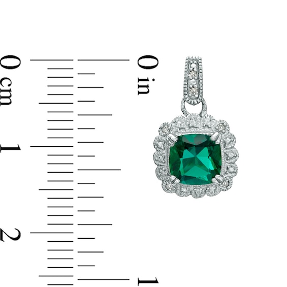 Lab-Created Emerald and 0.11 CT. T.W. Diamond Pendant, Ring and Earrings Set in Sterling Silver - Size 7