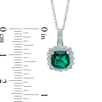 Lab-Created Emerald and 0.11 CT. T.W. Diamond Pendant, Ring and Earrings Set in Sterling Silver - Size 7