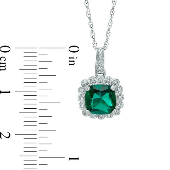 Lab-Created Emerald and 0.11 CT. T.W. Diamond Pendant, Ring and Earrings Set in Sterling Silver - Size 7