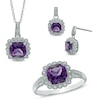 Thumbnail Image 0 of Amethyst and 0.11 CT. T.W. Diamond Pendant, Ring and Earrings Set in Sterling Silver - Size 7