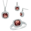 Thumbnail Image 0 of Garnet and 0.11 CT. T.W. Diamond Pendant, Ring and Earrings Set in Sterling Silver - Size 7