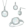 Thumbnail Image 0 of Lab-Created Opal and 0.11 CT. T.W. Diamond Pendant, Ring and Earrings Set in Sterling Silver - Size 7