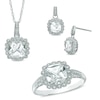 Thumbnail Image 0 of Lab-Created White Sapphire and 0.11 CT. T.W. Diamond Pendant, Ring and Earrings Set in Sterling Silver - Size 7