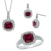 Thumbnail Image 0 of Lab-Created Ruby and 0.11 CT. T.W. Diamond Pendant, Ring and Earrings Set in Sterling Silver - Size 7