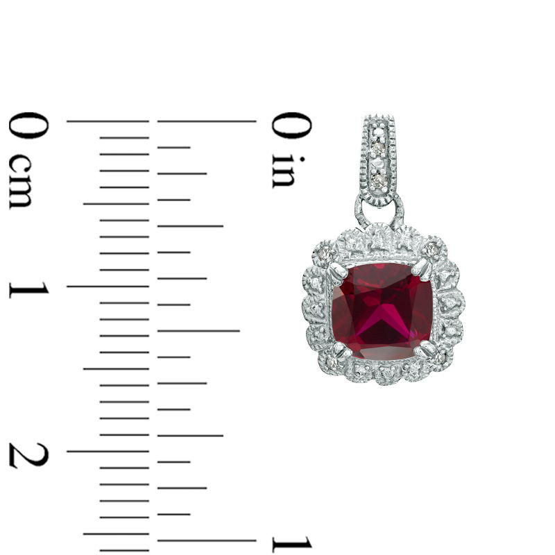 Lab-Created Ruby and 0.11 CT. T.W. Diamond Pendant, Ring and Earrings Set in Sterling Silver - Size 7|Peoples Jewellers