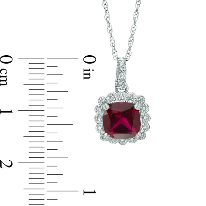 Lab-Created Ruby and 0.11 CT. T.W. Diamond Pendant, Ring and Earrings Set in Sterling Silver - Size 7