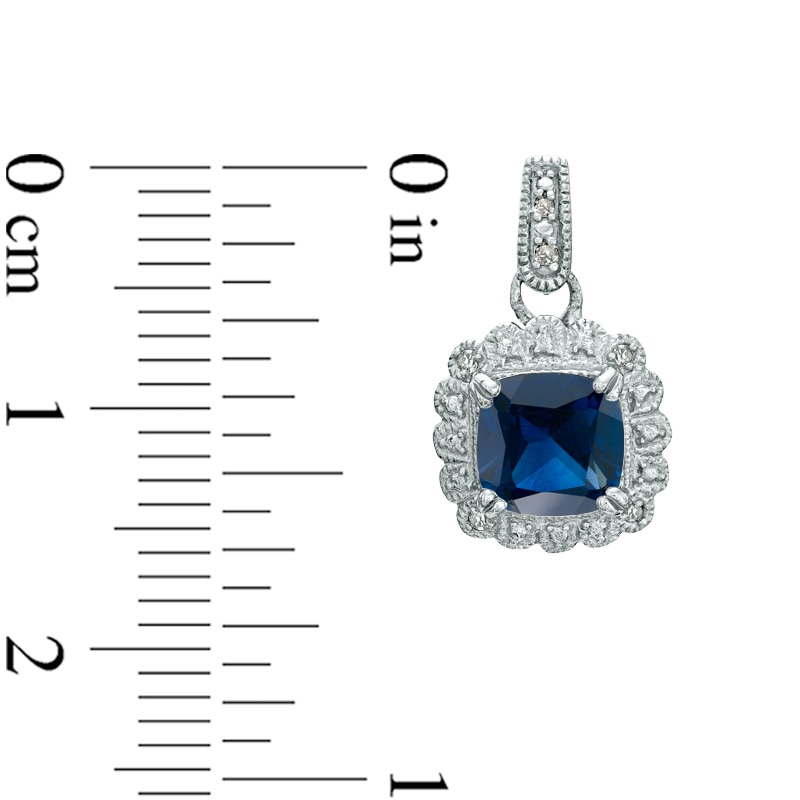 Main Image 3 of Lab-Created Blue Sapphire and 0.11 CT. T.W. Diamond Pendant, Ring and Earrings Set in Sterling Silver - Size 7