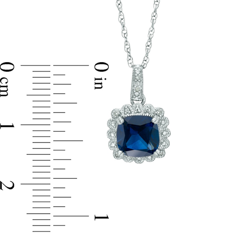 Main Image 4 of Lab-Created Blue Sapphire and 0.11 CT. T.W. Diamond Pendant, Ring and Earrings Set in Sterling Silver - Size 7