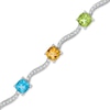 Cushion-Cut Multi-Gemstone and Lab-Created White Sapphire Bracelet in Sterling Silver - 7.25"