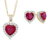 Thumbnail Image 0 of Heart-Shaped Lab-Created Ruby and White Sapphire Pendant and Earrings Set in Sterling Silver with 18K Gold Plate