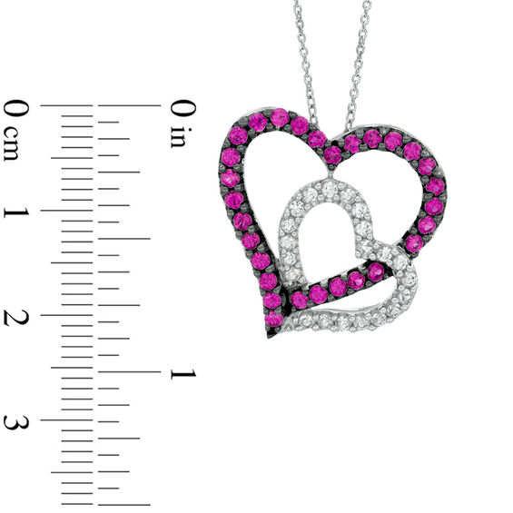 Lab-Created Ruby and White Sapphire Double Heart Pendant in Sterling Silver