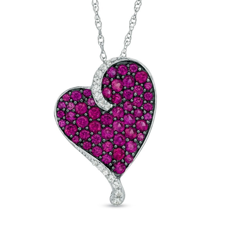 Lab-Created Ruby and White Sapphire Heart Pendant in Sterling Silver