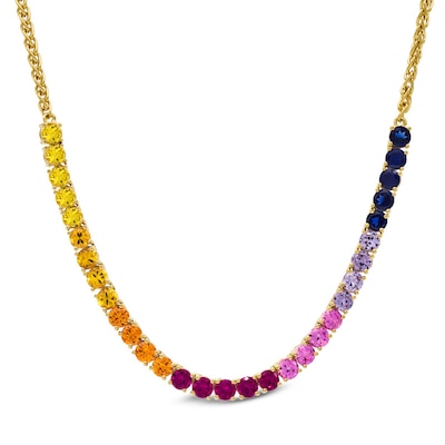 Lab-Created Multi-Gemstone Necklace in Sterling Silver with 18K Gold Plate