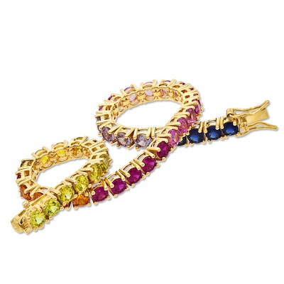 Lab-Created Multi-Gemstone Bracelet in Sterling Silver with 18K Gold Plate - 7.25"