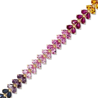 Pear-Shaped Lab-Created Multi-Gemstone Bracelet in Sterling Silver with 18K Gold Plate - 7.25"