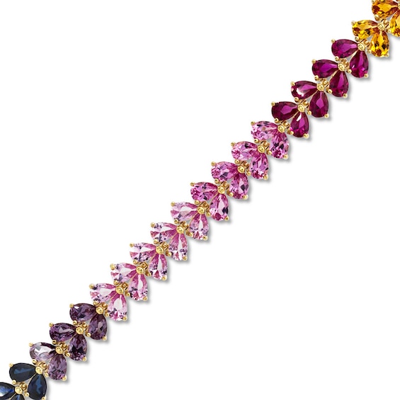 Pear-Shaped Lab-Created Multi-Gemstone Bracelet in Sterling Silver with 18K Gold Plate - 7.25"