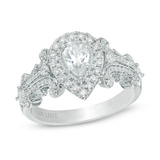 Vera Wang Love Collection 1.00 CT. T.W. Pear-Shaped Diamond Frame Engagement Ring in 14K White Gold