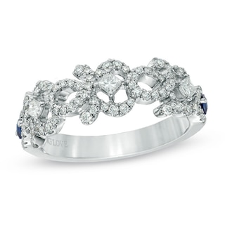 Vera Wang Love Collection 0.45 CT. T.W. Diamond and Blue Sapphire Curlique Band in 14K White Gold