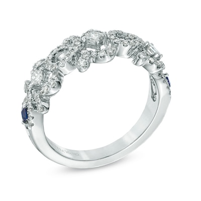 Vera Wang Love Collection 0.45 CT. T.W. Diamond and Blue Sapphire Curlique Band in 14K White Gold