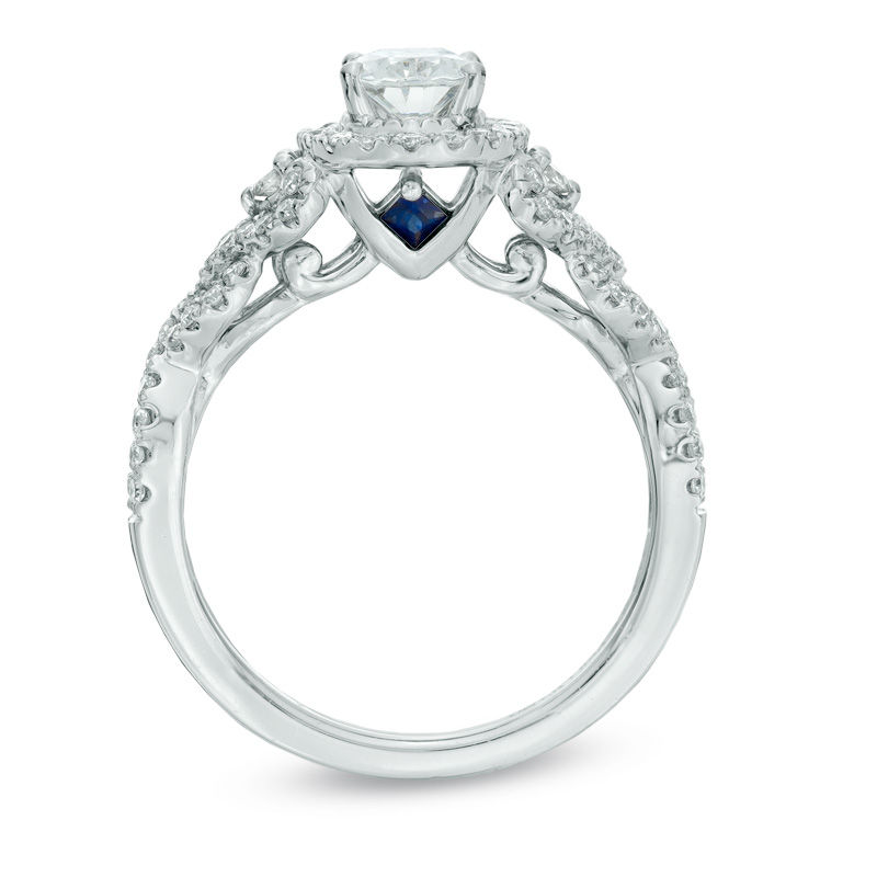 Zales Previously Owned - Vera Wang Love Collection 1-1/3 CT. T.w. Diamond  and Sapphire Frame Engagement Ring in 14K White Gold | CoolSprings Galleria