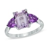 Octagonal Rose de France and Purple Amethyst Ring in Sterling Silver