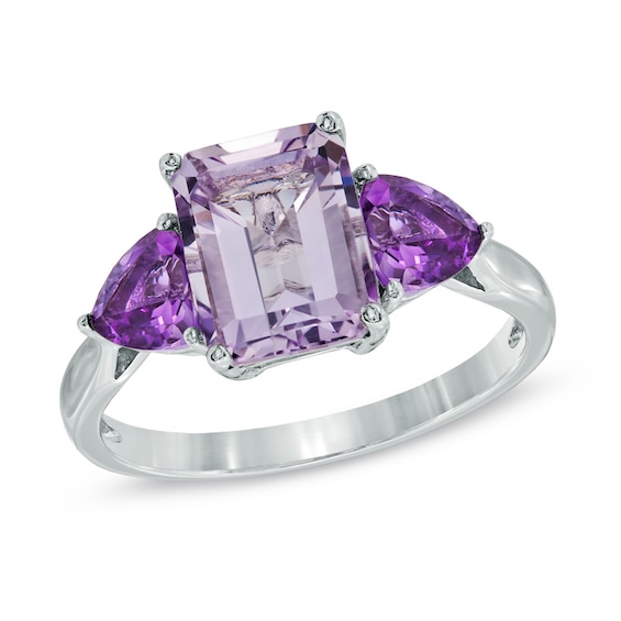 Octagonal Rose de France and Purple Amethyst Ring in Sterling Silver