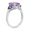 Octagonal Rose de France and Purple Amethyst Ring in Sterling Silver