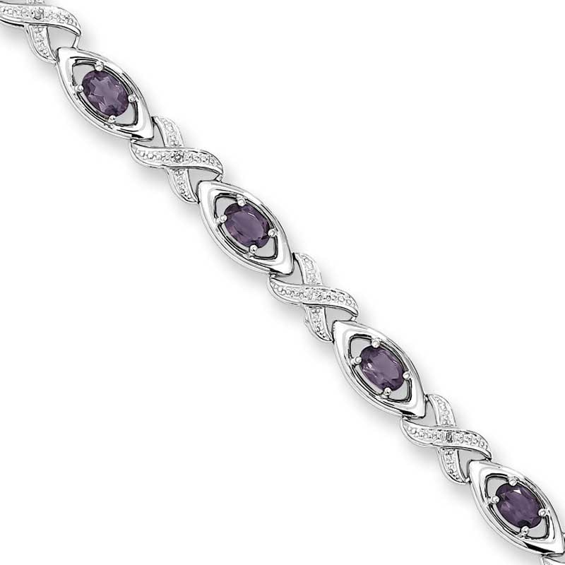 Oval Amethyst and Diamond Accent "X" Link Bracelet in Sterling Silver - 7.5"|Peoples Jewellers