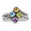Thumbnail Image 0 of Mother's Cushion-Cut Simulated Birthstone Ring in Sterling Silver and 14K Gold (4 Stones)