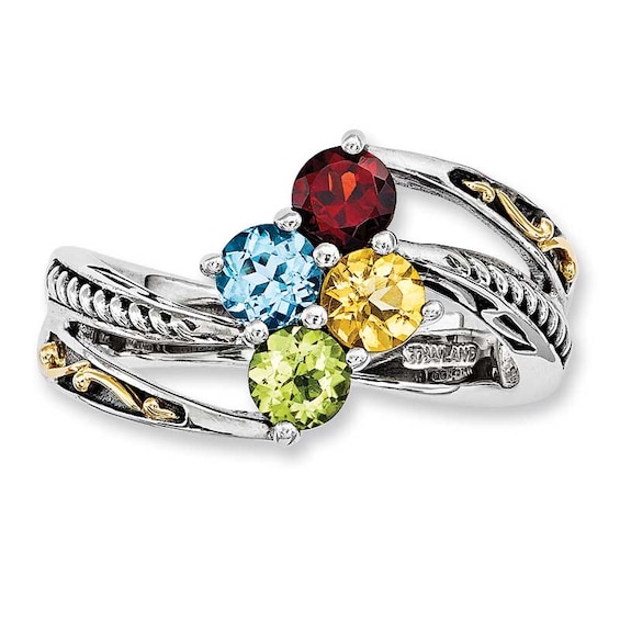 Mother's Simulated Birthstone Ring in Sterling Silver and 14K Gold ( Stones