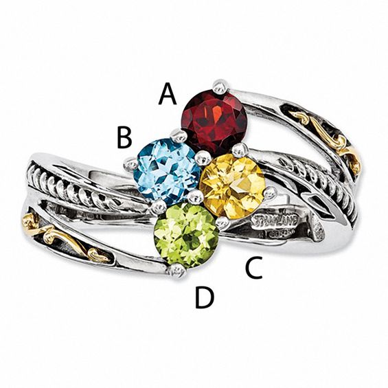 Mother's Simulated Birthstone Ring in Sterling Silver and 14K Gold ( Stones