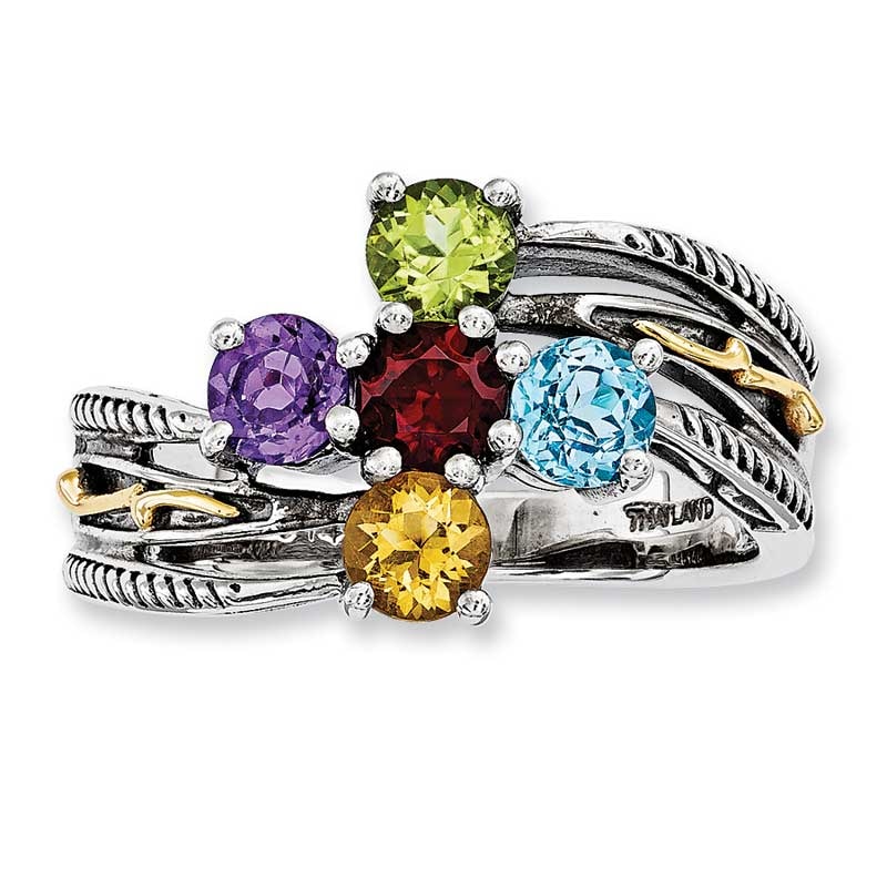 Main Image 1 of Mother's Simulated Birthstone Ring in Sterling Silver and 14K Gold (5 Stones)