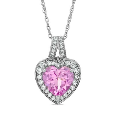 9.0mm Heart-Shaped Lab-Created Pink and White Sapphire Pendant in Sterling Silver