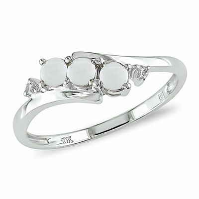 Opal and Diamond Accent Three Stone Ring in 10K White Gold