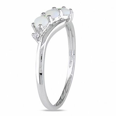 Opal and Diamond Accent Three Stone Ring in 10K White Gold