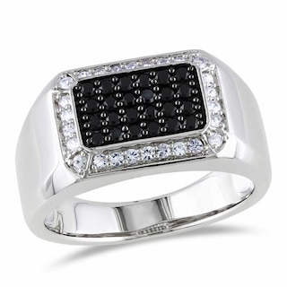 Men's Black Spinel and White Sapphire Ring in Sterling Silver