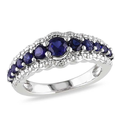 Graduated Blue Lab-Created Sapphire Scallop Ring in Sterling Silver